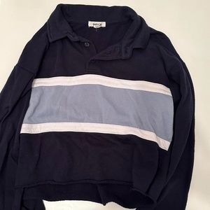 Garage Navy Blue Collared Long Sleeve